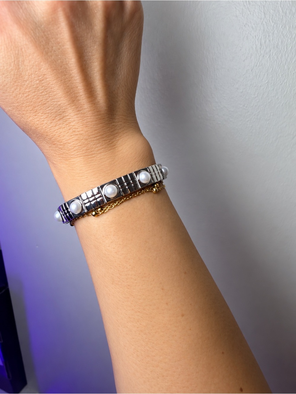 Pearl Accent Silver-Tone Stretch Bracelet